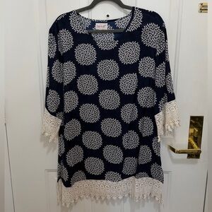 Papaya Floral Navy and White Mini Dress with Lace